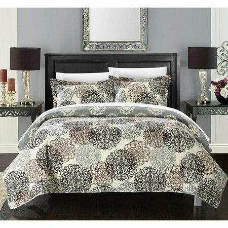 FIXTURESFIRST 7 Piece Dorothy Boho Inspired Reversible Print King Quilt Set, Beige with Sheet Set FI2824349